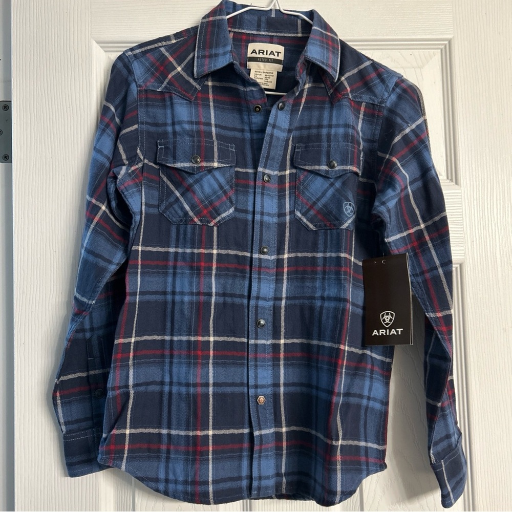 Ariat Retro Boys' Long Sleeve Western Snap Shirt, Plaid, Size M 10-12) NWT